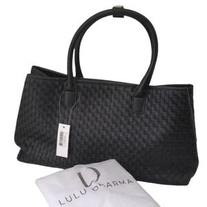 Lulu Dharma Black Napa Vegan Leather Day Bag Shoulder Tote Large New Woven